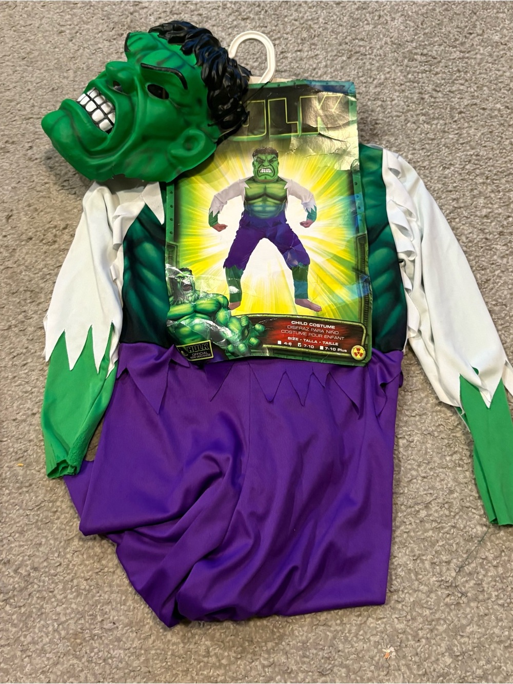 Marvel Hulk Kids Costume with Mask Sz 7-10 Halloween